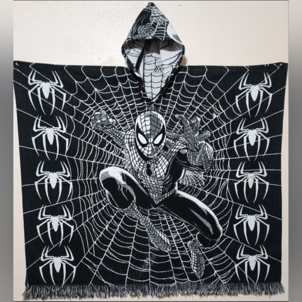 Black and White Spider-Man Hooded Poncho